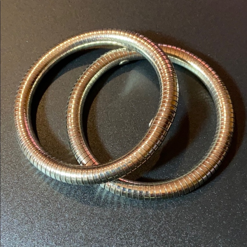 Vintage Silver Stackable Coil Bangle Bracelets - image 1